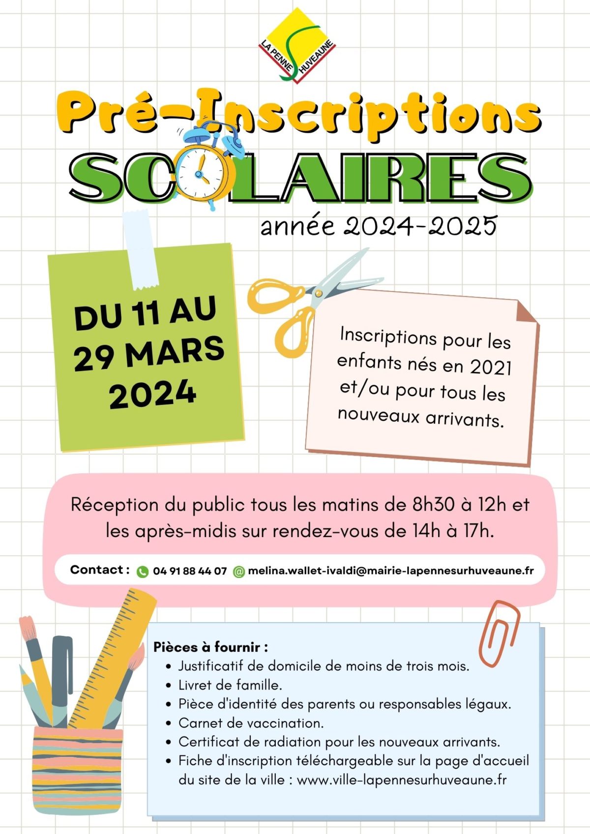 Pré Inscriptions Scolaires Année 2024 2025 La Penne Sur Huveaune